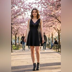 Tobi BLACK Plunge Neck A-line Cocktail Dress size M